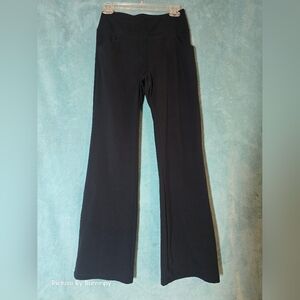 Luga Womens Black Stretch Seam Pocket High Waist Workout Boot Leg Yoga Pants